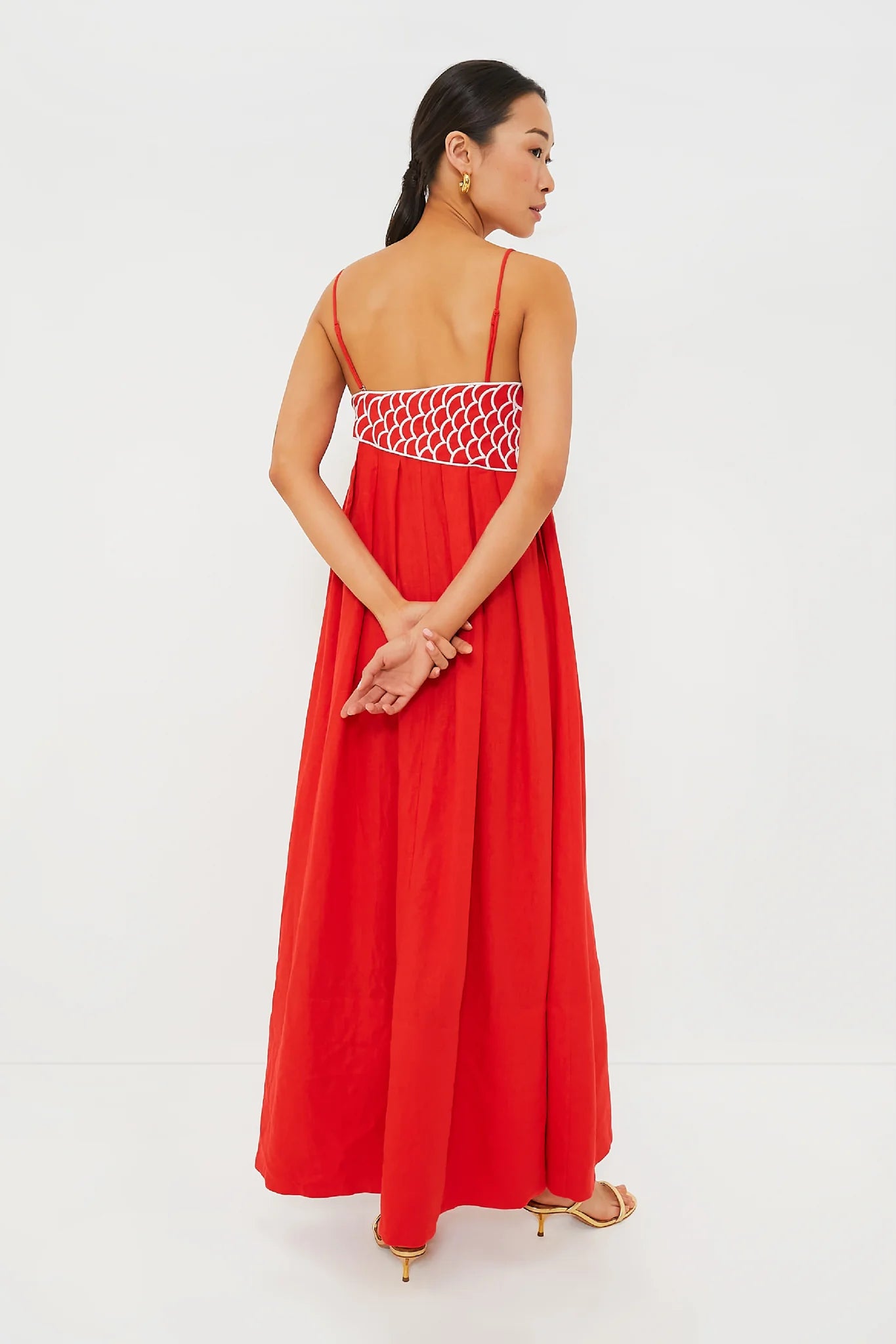Rosalie Fish Embroidered Pleated Camisole Sleeveless Women's Dress